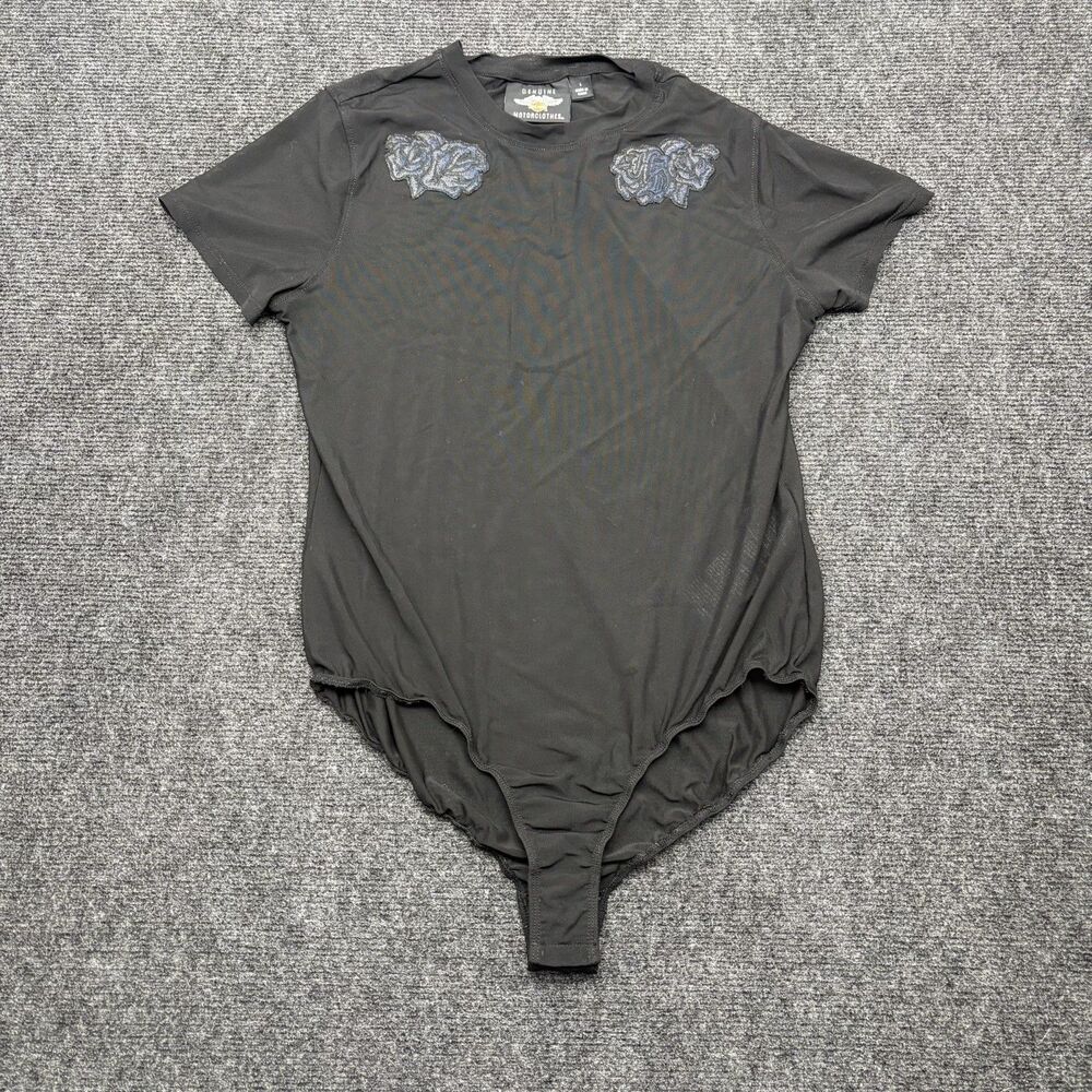 Genuine Harley Davidson Motorclothes Sheer Bodysuit Womens Large Black Rose